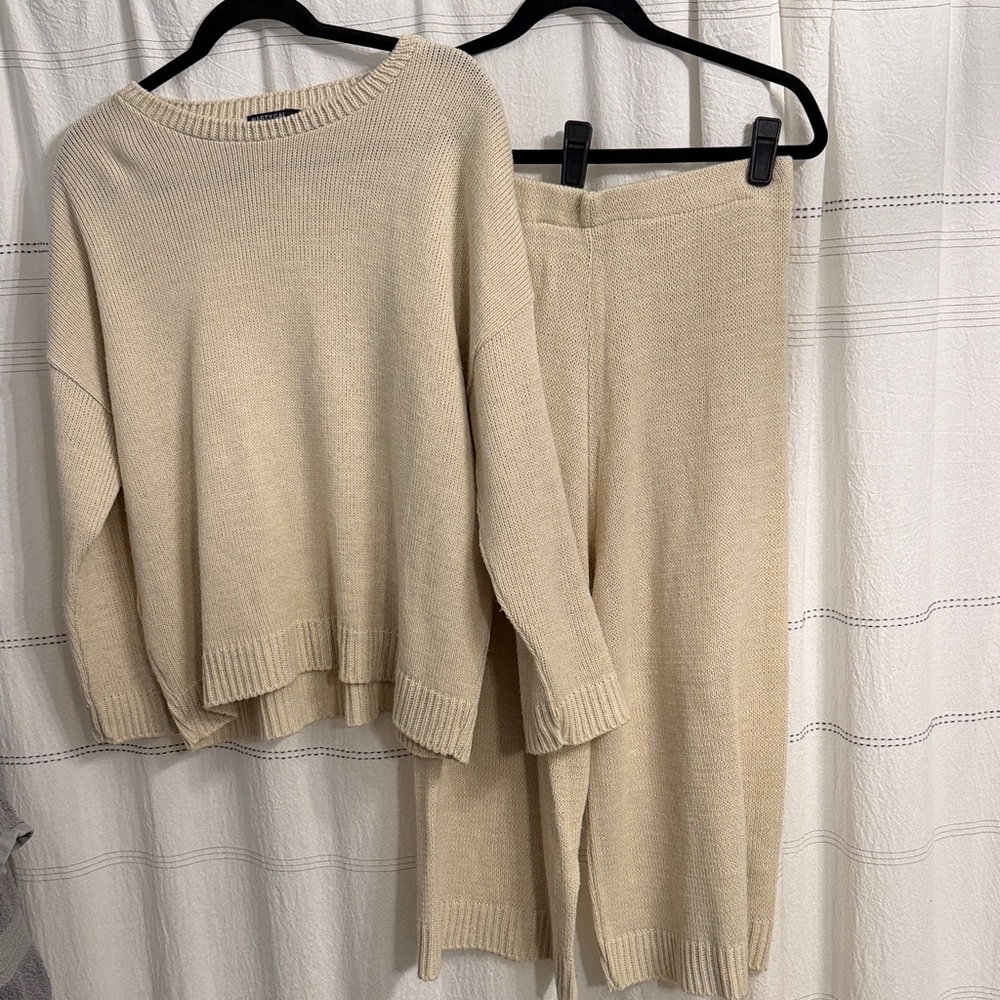 Nasty Gal Cream Knit Pajama Set